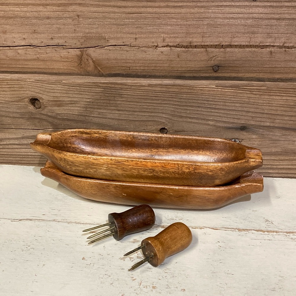 Vintage Monkey Pod Corn Cob Holders & Skewers